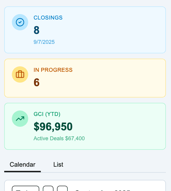AgentNook mobile real estate goals and production analytics used by the AI assistant