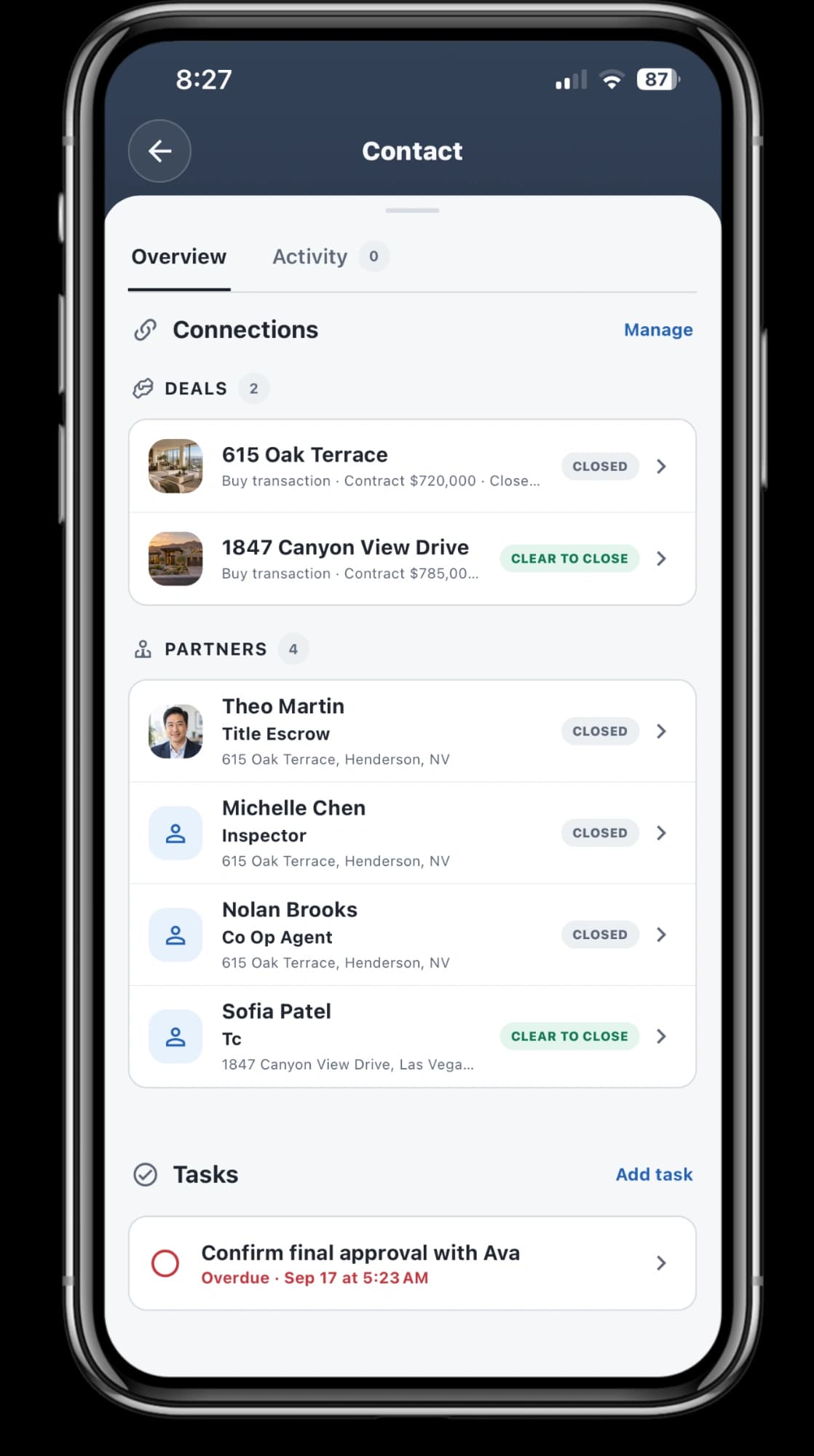 Connected contact relationships in AgentNook on an iPhone