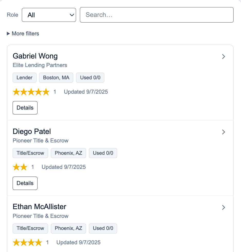 AgentNook client and partner relationship record with contact and activity context